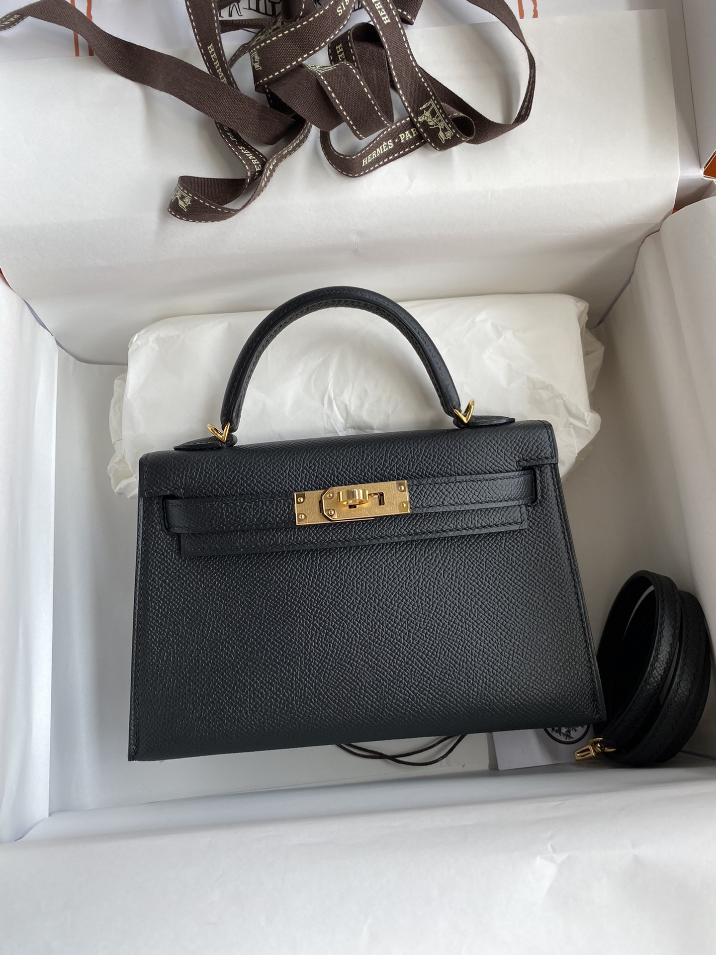 Hermes Kelly Mini II Bag 19CM In Black Epsom Leather